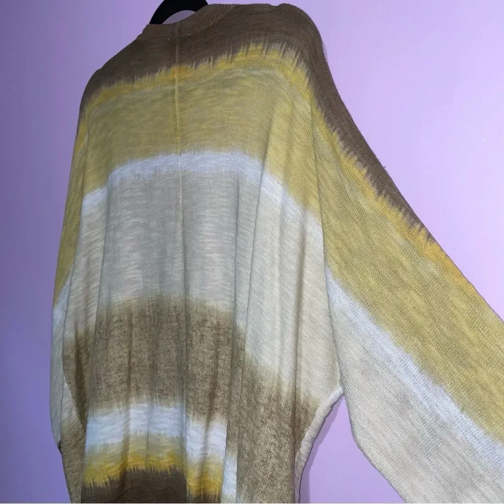 Chico's Cardigan Womens Size L Open Front Knit Kimono Boho Tie Dye Beachy